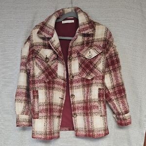 Stylish Plaid Utility Jacket in Red and Cream